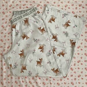 Hollister Flannel Sleep Pajama Pants with Deer, Flower & Pink Bow Design